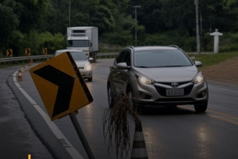 BR-470 terá mudança no trânsito por três dias para conserto de trecho onde cratera se abriu em SC