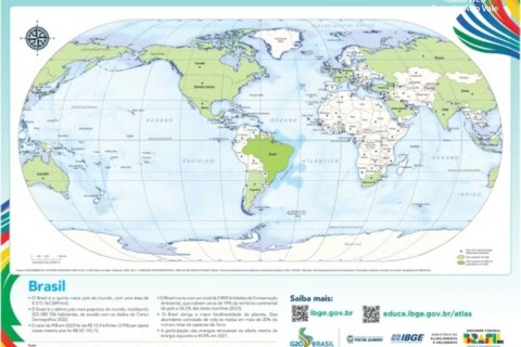 No 7/9, IBGE libera download de mapas com Brasil no centro do mundo
